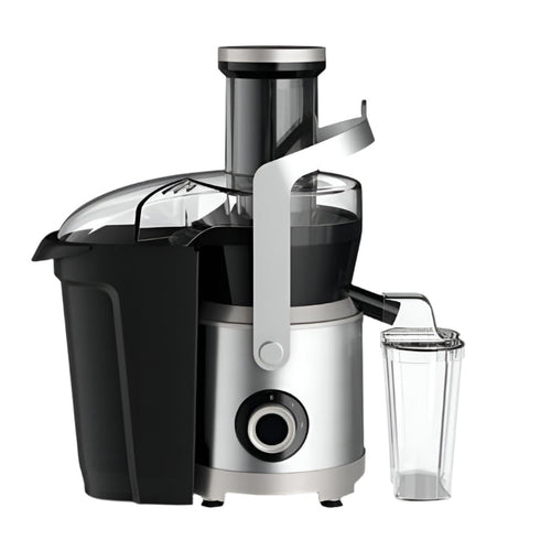 Juicer with a clear container on a white background
