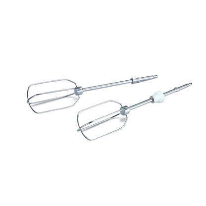 Two metal beaters on a white background