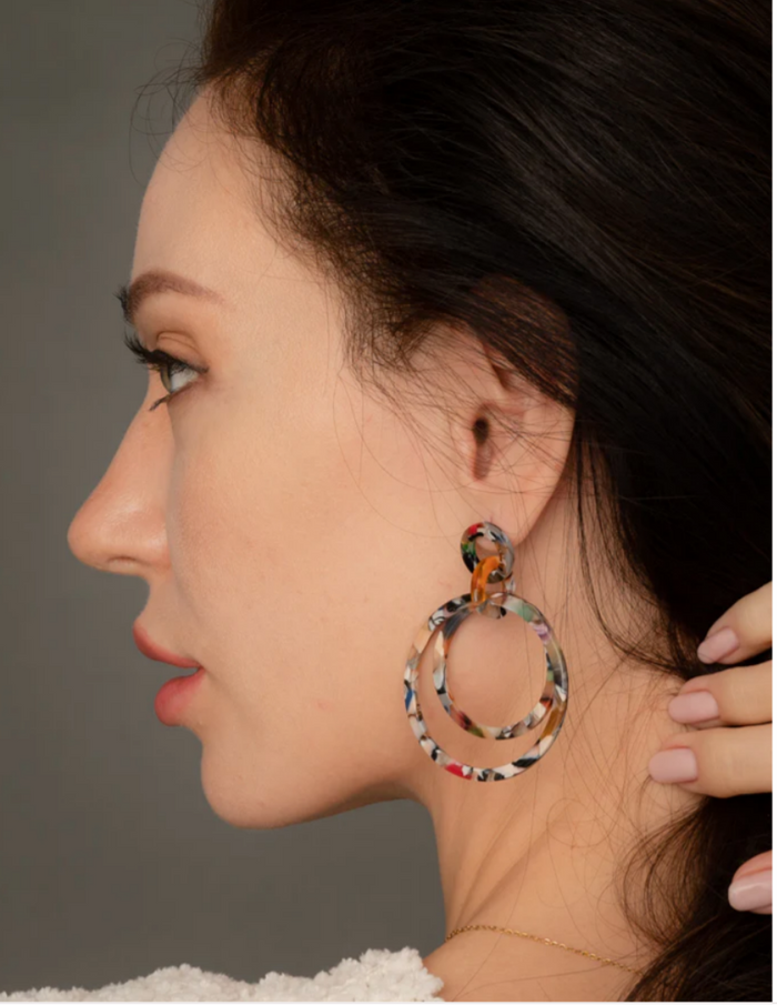 Multi-Colored Resin Dangle Hoop Earrings, Give freedom to exploited girls & women!