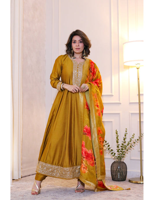 Mustard Silk Anarkali