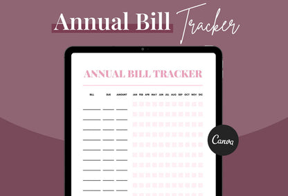 Ladystrategist Nadeshiko Pink Annual Bill Tracker Printable and Editable Canva Template instagram canva templates social media templates etsy free canva templates
