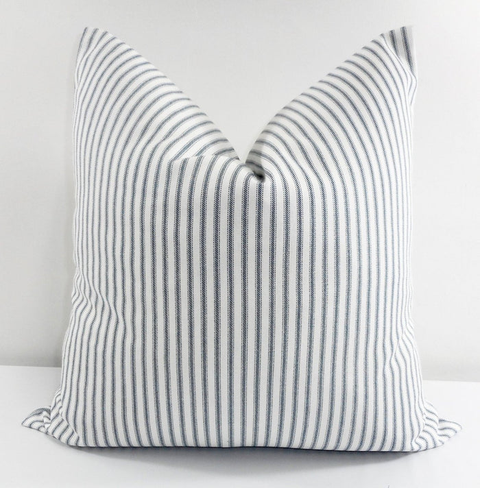 Navy Farmhouse Ticking Stripe Pillow Cover