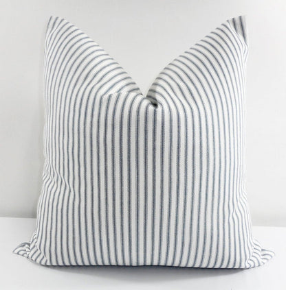 Navy Farmhouse Ticking Stripe Pillow Cover