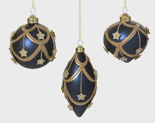 Navy Theatrical Matt Glass Bauble - 8cm