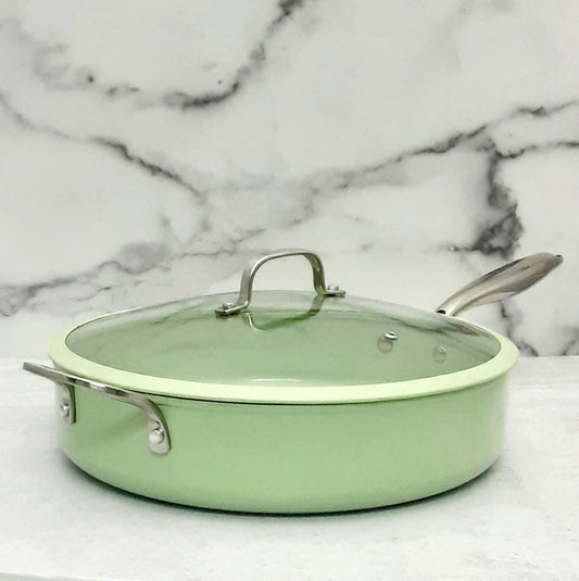 NEW!!  Deep Fry Pan w/Lid 12.5" GREEN