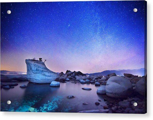 Night Shine , Bonsai Rock Lake Tahoe - Acrylic Print