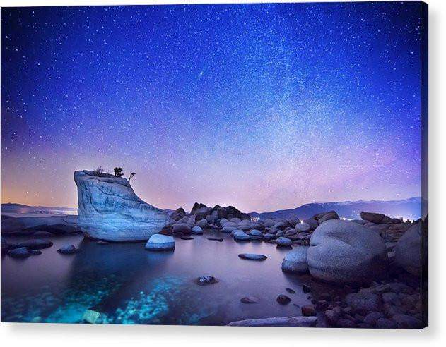 Night Shine , Bonsai Rock Lake Tahoe - Acrylic Print