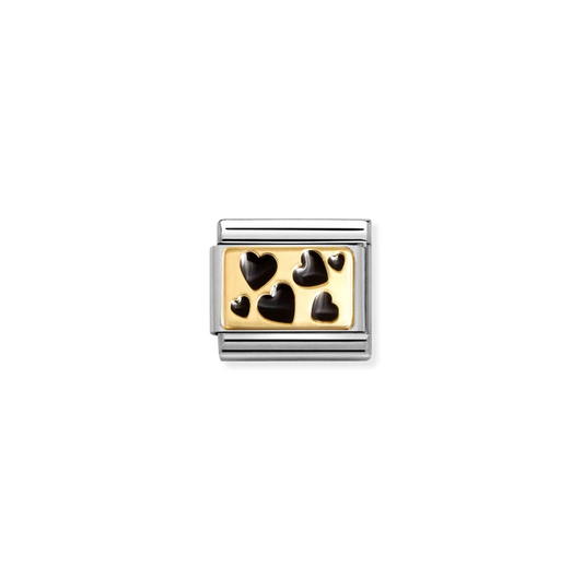 Nomination Classic 18K Gold Charm - Black Scattered Hearts