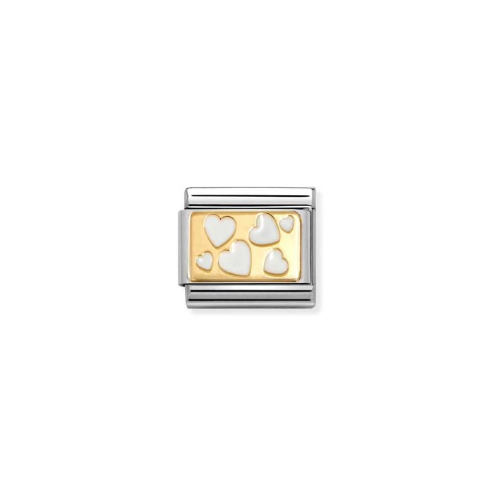 Nomination Classic 18K Gold Charm - White Scattered Hearts