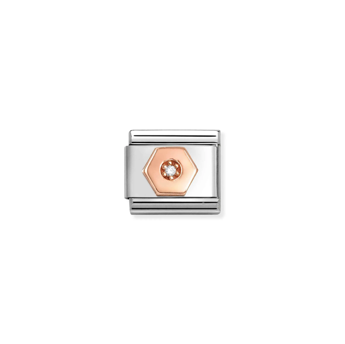 Nomination Classic 9K Rose Gold Charm CZ Hexagon