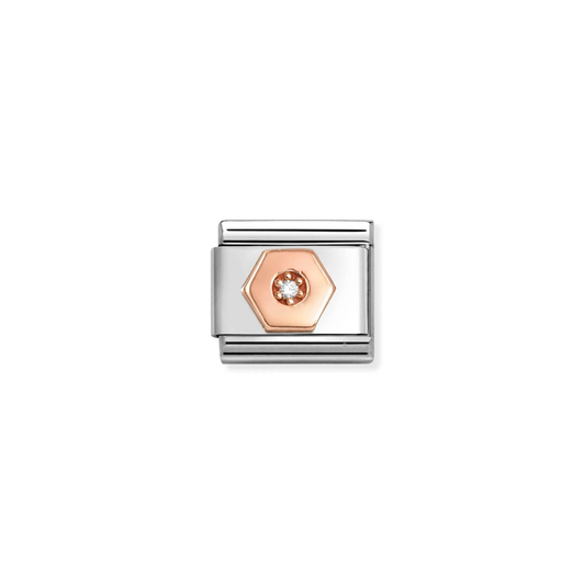 Nomination Classic 9K Rose Gold Charm CZ Hexagon