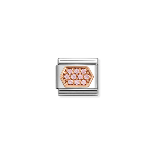 Nomination Classic 9K Rose Gold Charm CZ Pink Hexagon
