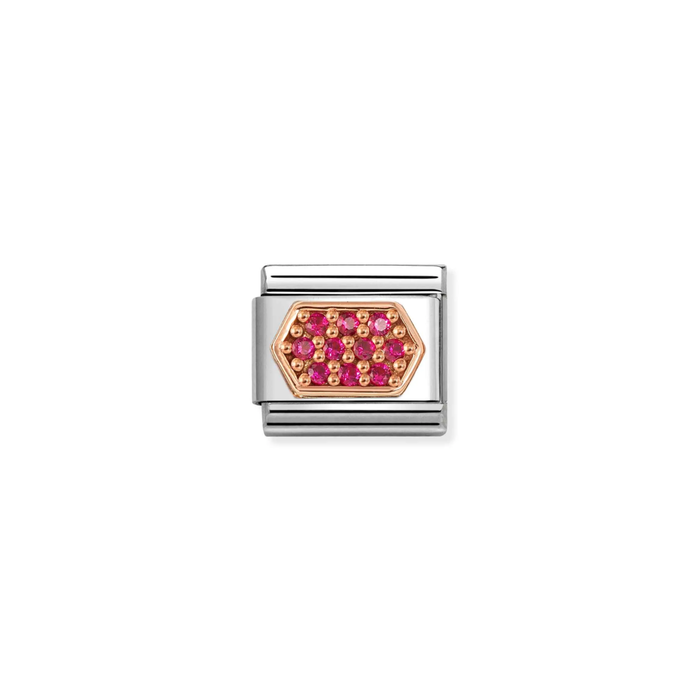 Nomination Classic 9K Rose Gold Charm CZ Red Hexagon
