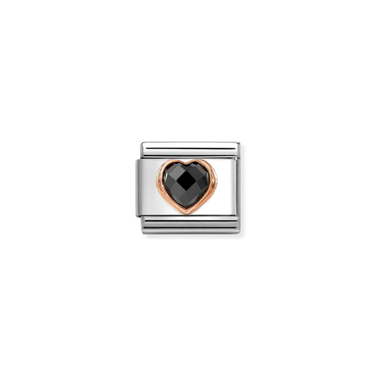 Nomination Classic 9K Rose Gold Faceted Black Heart Charm