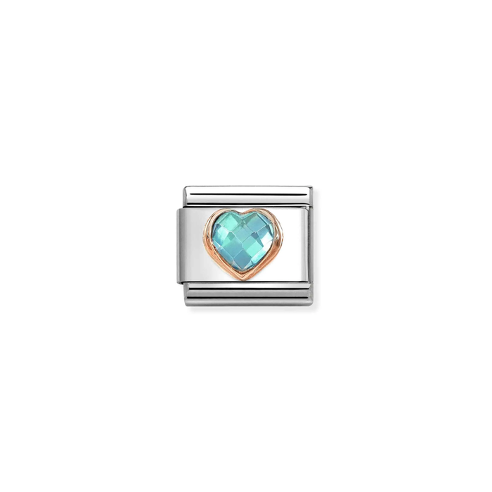 Nomination Classic 9K Rose Gold Faceted Blue Heart Charm