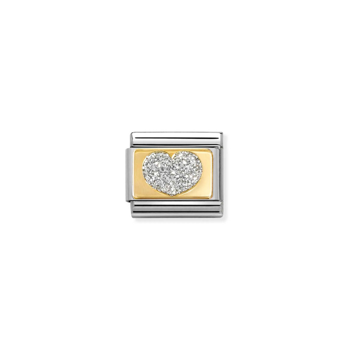 Nomination Classic Gold Charm - Silver Glitter Heart