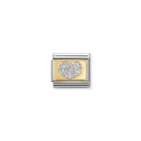 Nomination Classic Gold Charm - Silver Glitter Heart