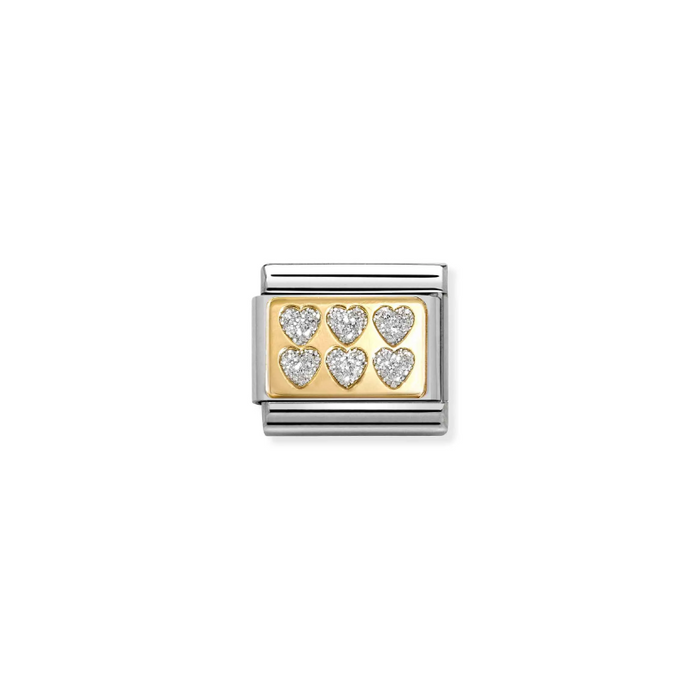 Nomination Classic Gold Charm - Silver Glitter Hearts