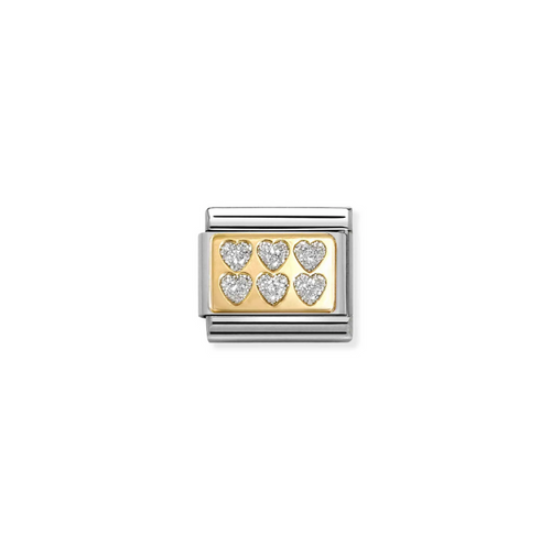 Nomination Classic Gold Charm - Silver Glitter Hearts