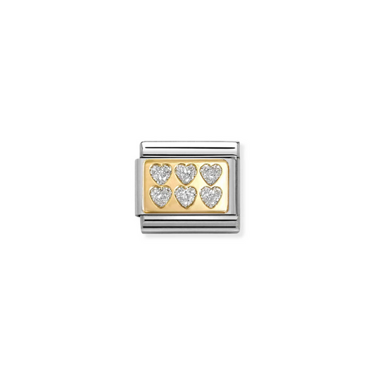 Nomination Classic Gold Charm - Silver Glitter Hearts