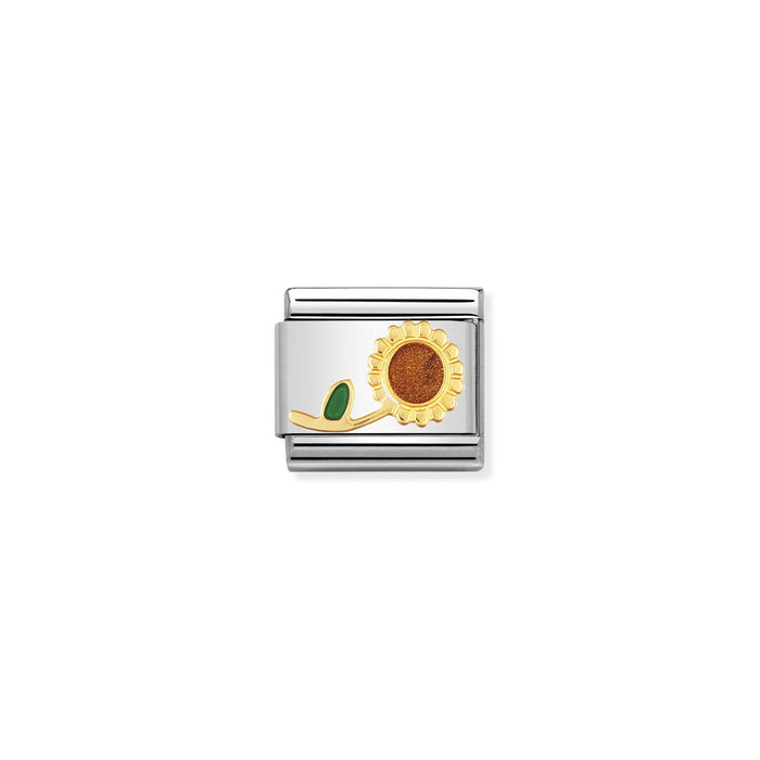 Nomination Classic Link 18K Gold and Enamel Sunflower with Stem Charm