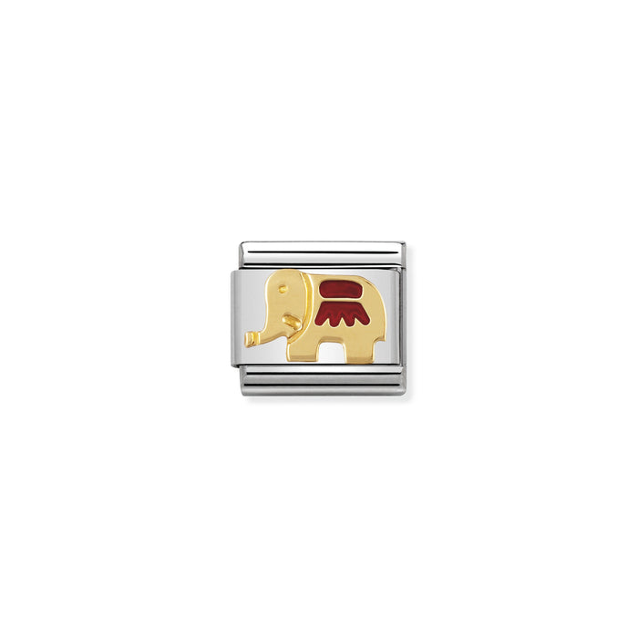 Nomination Classic Link Earth Animals in stainless steel with enamel and 18k gold red elephant