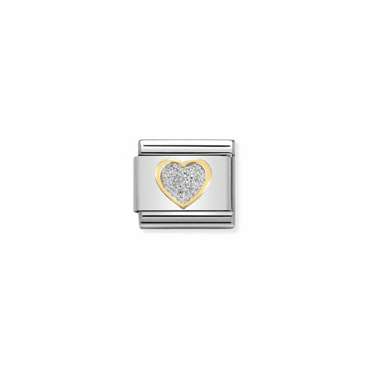 Nomination Classic Link Glitter Gold Charm - Silver Heart