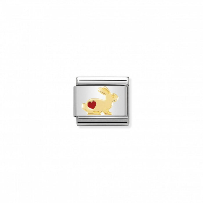 Nomination Classic Link Gold and Enamel Rabbit with Red Heart Charm