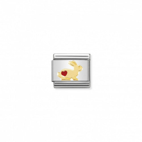 Nomination Classic Link Gold and Enamel Rabbit with Red Heart Charm