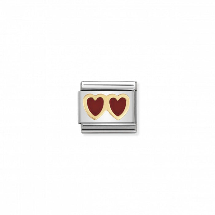 Nomination Classic Link Gold and Enamel Red Double Heart Charm