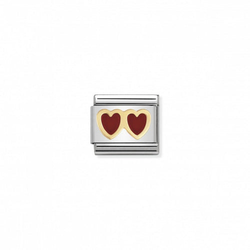 Nomination Classic Link Gold and Enamel Red Double Heart Charm