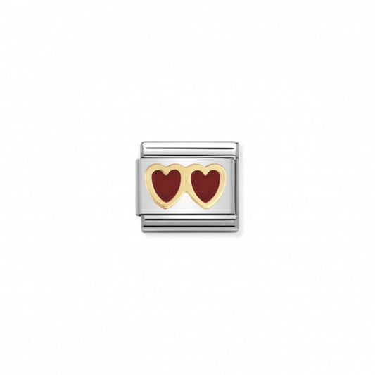 Nomination Classic Link Gold and Enamel Red Double Heart Charm