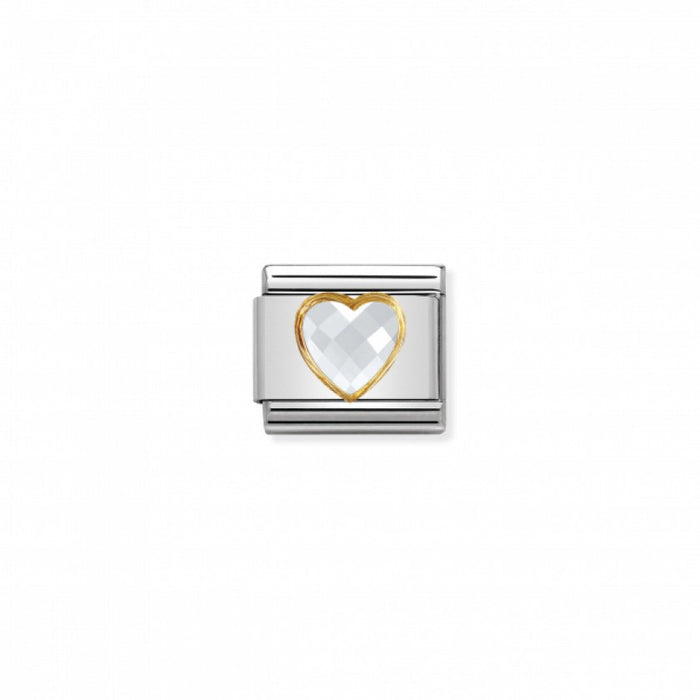Nomination Classic Link Gold Faceted Cubic Zirconia Heart White Charm