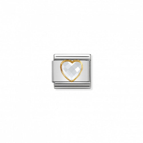 Nomination Classic Link Gold Faceted Cubic Zirconia Heart White Charm