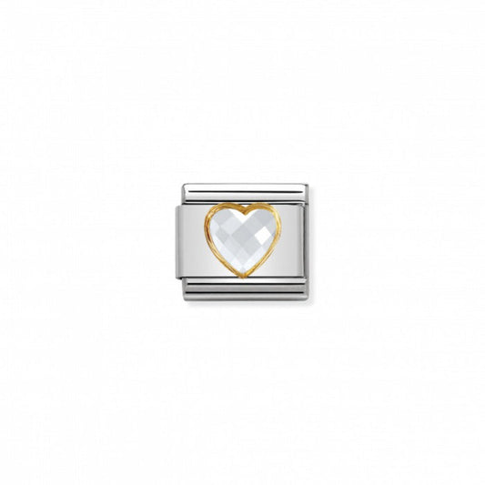 Nomination Classic Link Gold Faceted Cubic Zirconia Heart White Charm