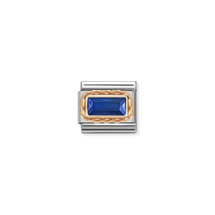 Nomination Classic Link Rose Gold Rectangular CZ - Blue