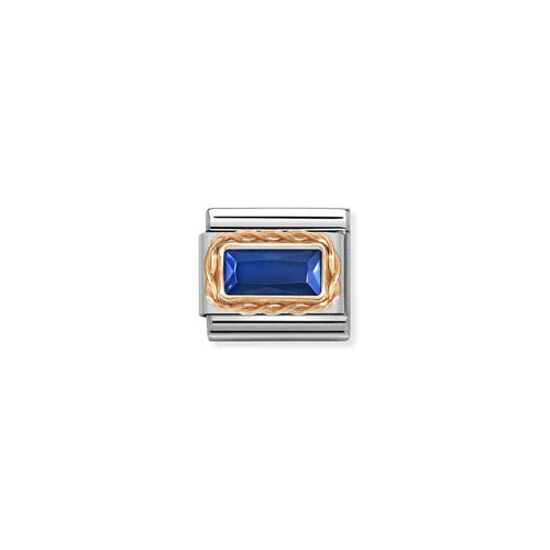 Nomination Classic Link Rose Gold Rectangular CZ - Blue