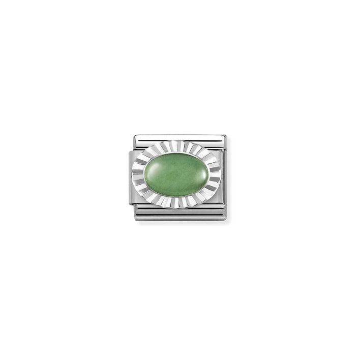 Nomination Classic Link Silver Diamond Oval - Green Aventurine