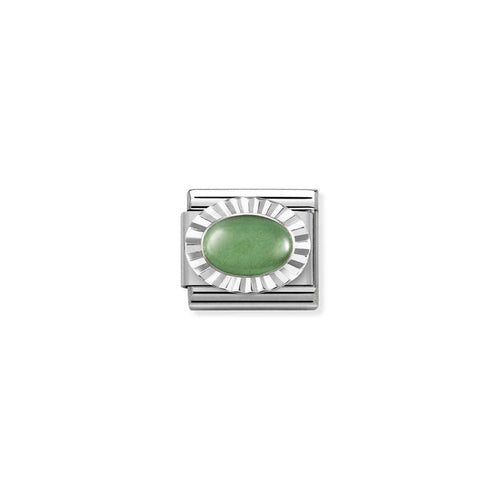 Nomination Classic Link Silver Diamond Oval - Green Aventurine