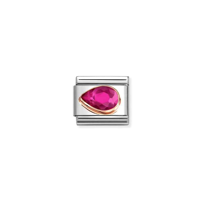 Nomination Classic Rose Gold Charm - Faceted CZ Left Drop Red