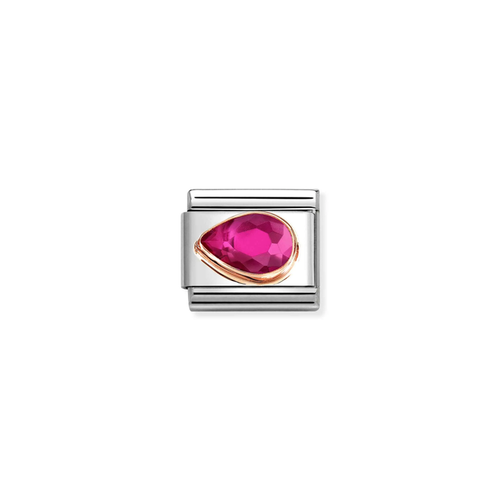 Nomination Classic Rose Gold Charm - Faceted CZ Left Drop Red