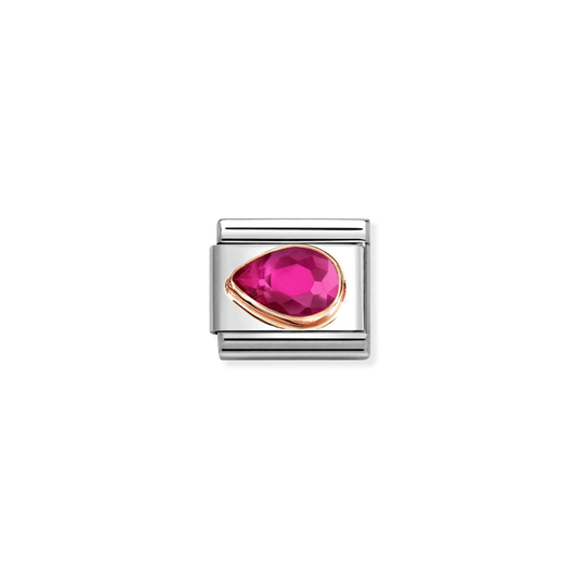 Nomination Classic Rose Gold Charm - Faceted CZ Left Drop Red