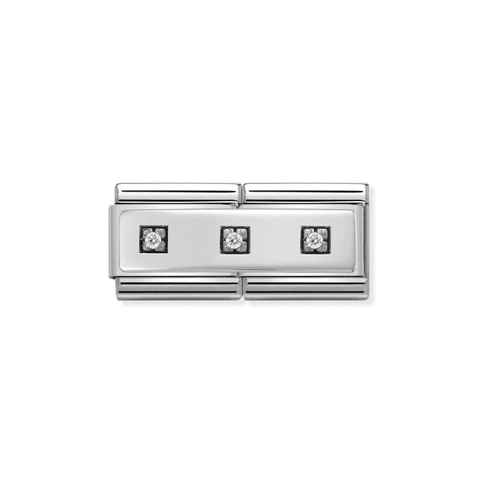 Nomination Classsic Double Link Cubic Zirconia and Silver 3 Cubic Zirconia Charm