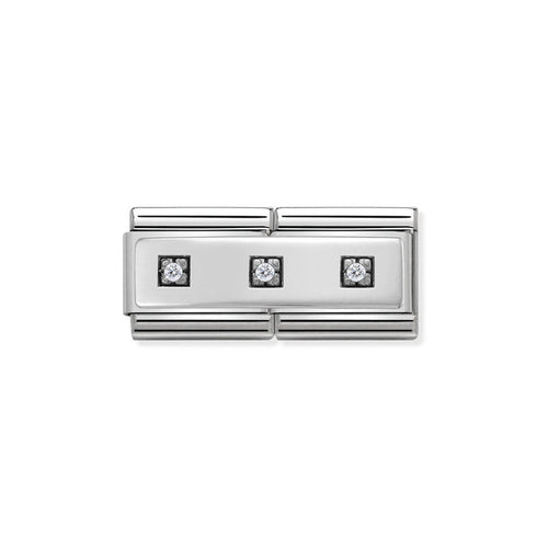 Nomination Classsic Double Link Cubic Zirconia and Silver 3 Cubic Zirconia Charm