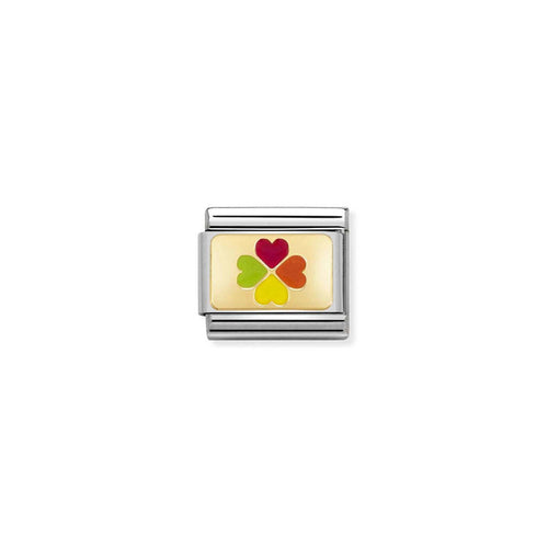 Nomination Composable Classic Gold Charm - Rainbow Four Leaf Clover