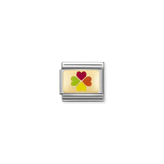 Nomination Composable Classic Gold Charm - Rainbow Four Leaf Clover