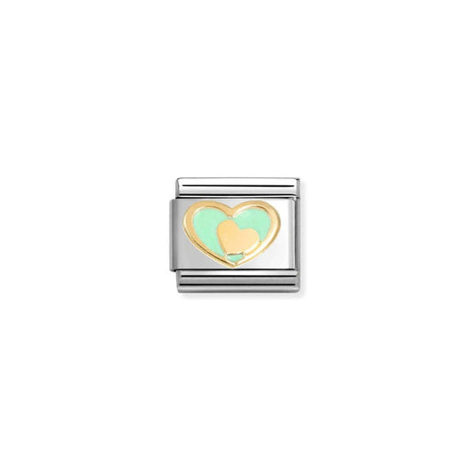 Nomination Gold Charm - Heart In Heart Pastel Green