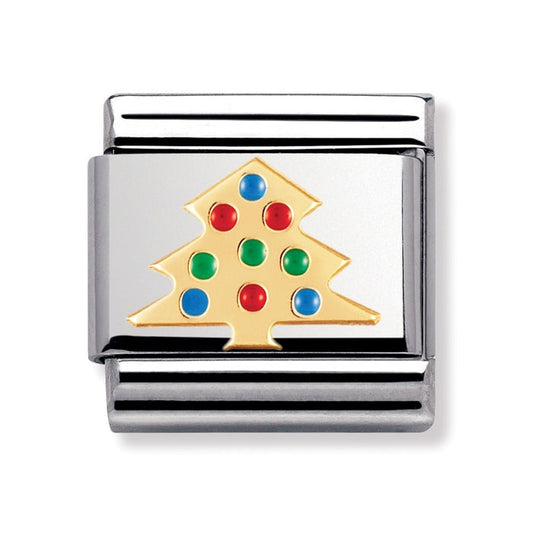 Nomination Stainless Steel & 18ct Gold Enamel Christmas Tree Classic Charm