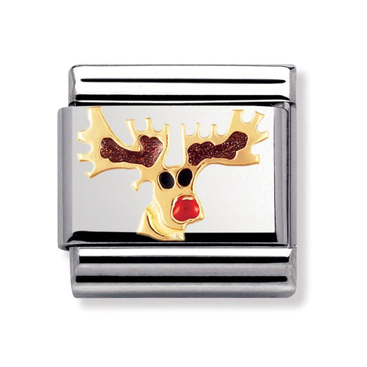 Nomination Stainless Steel & 18ct Gold Enamel Rudolf Reindeer Classic Charm