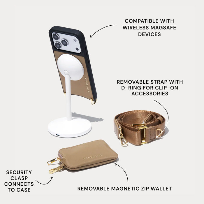 Nova Nylon Magnet Wallet Crossbody Phone Case - Taupe/Gold